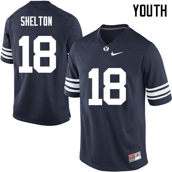 Youth #18 Michael Shelton BYU Cougars College Football Jerseys Sale-Navy - Click Image to Close